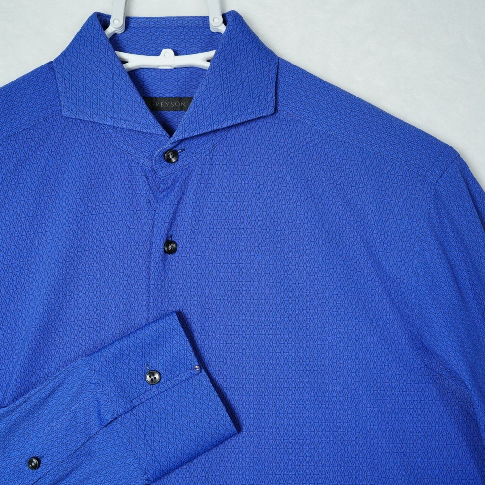 Greyson Mens Royal Blue Geometric Print Long Sleeve Button Performance Shirt S